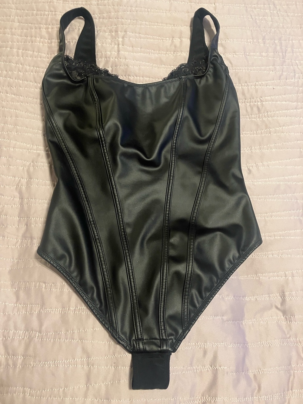 Popilush Black Faux-Leather Women’s Body Suit